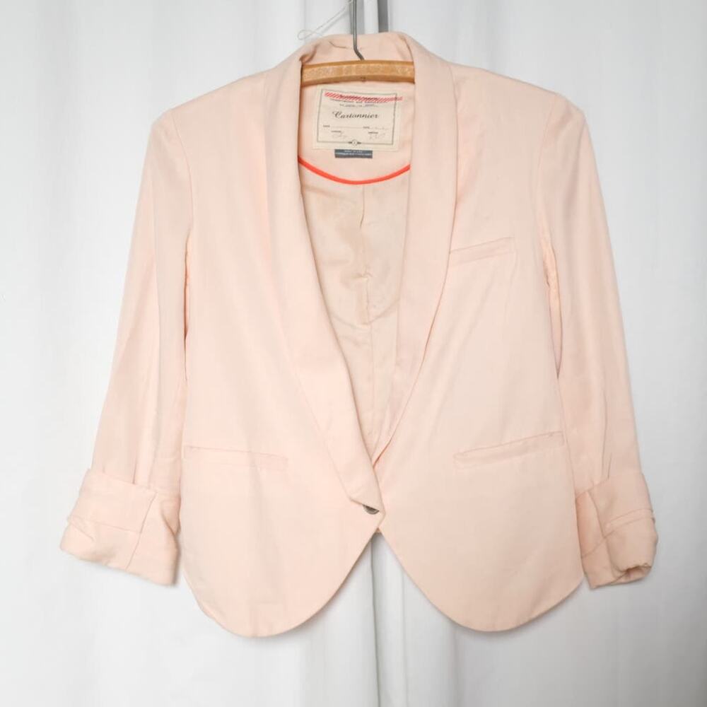 ANTHROPOLOGIE CARTONNIER Cropped Blazer Tencel Spring Pink | 2
